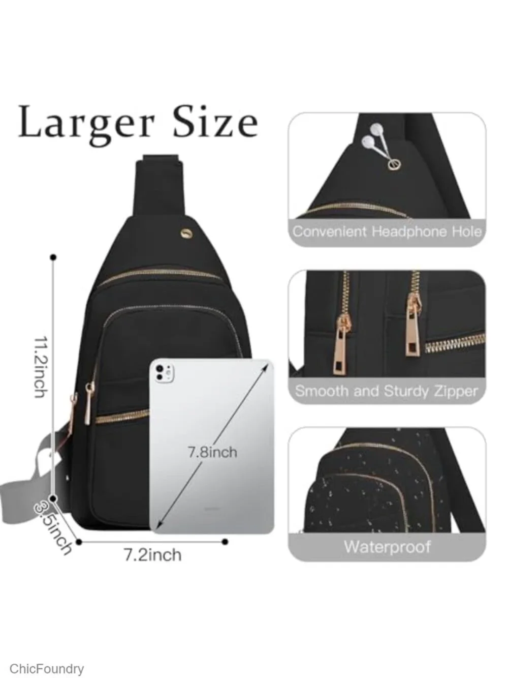 Waterproof RFID Travel Crossbody Sling Bag Adjustable Strap